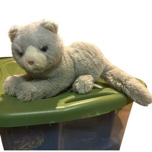 Vintage Chosun  Grey Cat Plush Stuffed Animal WhiteBlue Eyes Laying Soft Toy